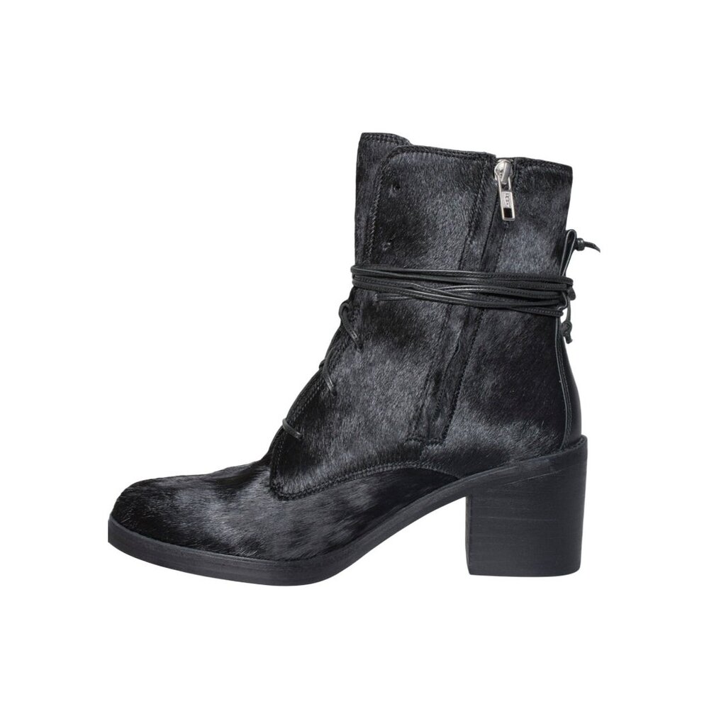 UGG Oriana Exotic Genuine Calf Hair Leather Zip Lace-Up Boots Women’s 9 Black